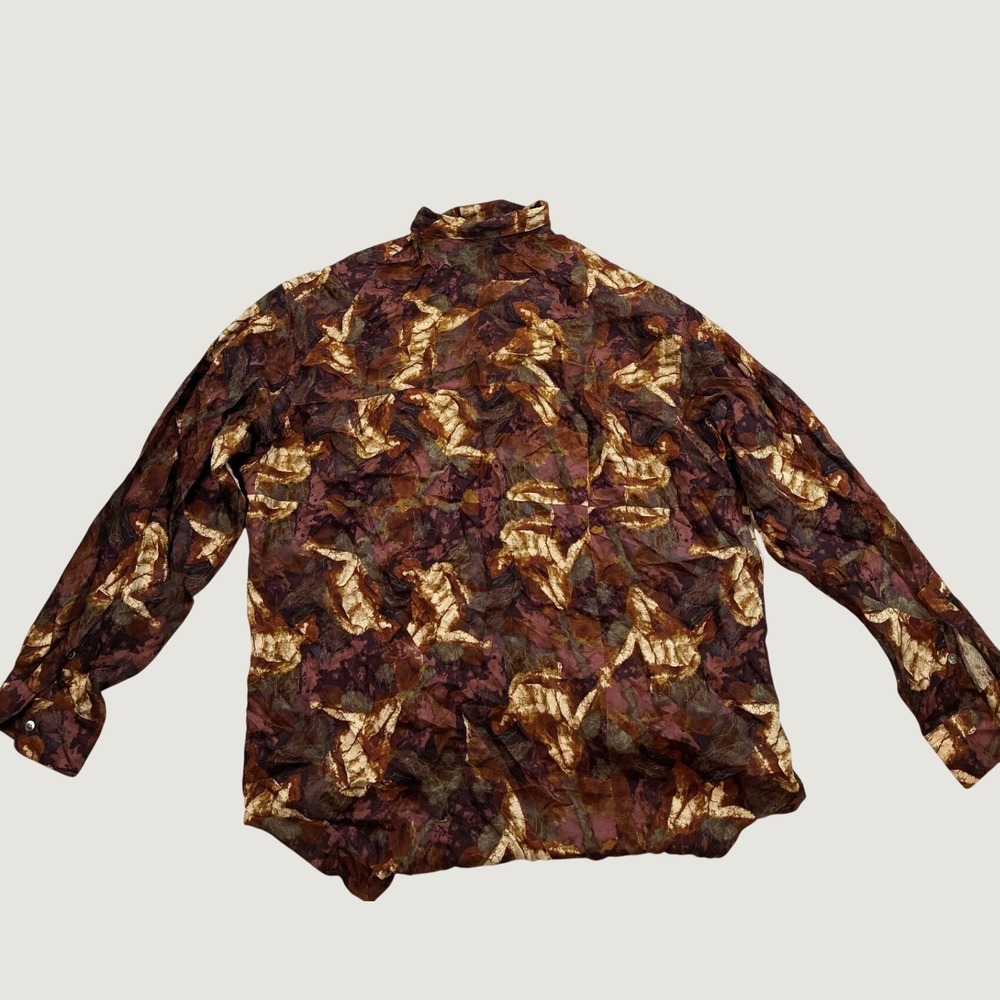 Bill Robinson Mens XL Silk Button Down Shirt Brown Gold Abstract Italian L94